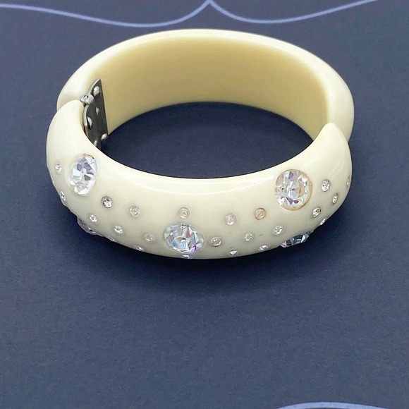 Rhinestones Hinged Lucite Bracelet, Statement, Bling Vintage Bracelet - Picture 2 of 10